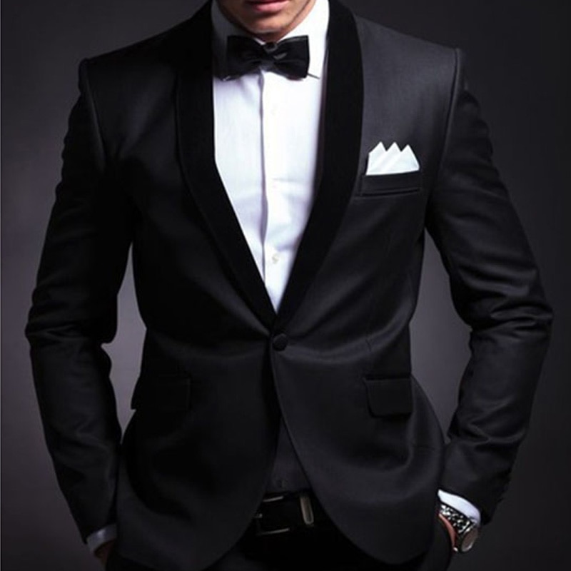 Black Wedding Tuxedo for Groom 2 Piece Slim Fit Men Suits Set Shawl Lapel Custom Prom Business Boyfriend Jacket with Pants 