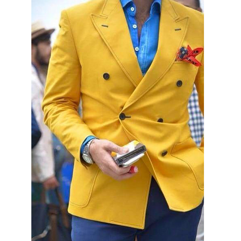 Yellow Slim Fit Mens Blazer with Double Breasted Italian Style Tops Suit Jacket for Singer Prom Stage Coat Costume