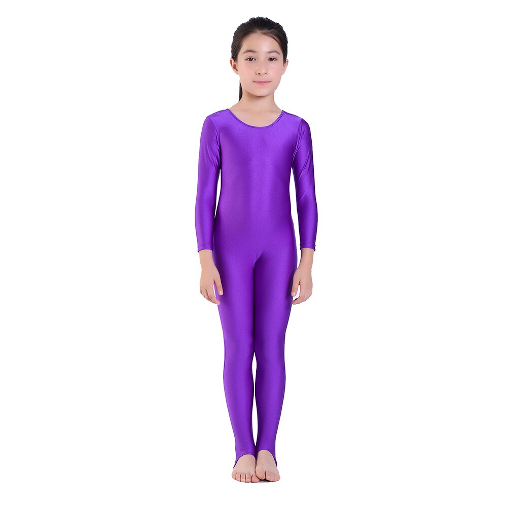 Kids Ballet Dance Long Sleeve Unitard With Stirrup Boys Gymnastics Jumpsuits Child Spandex Zentai Constume