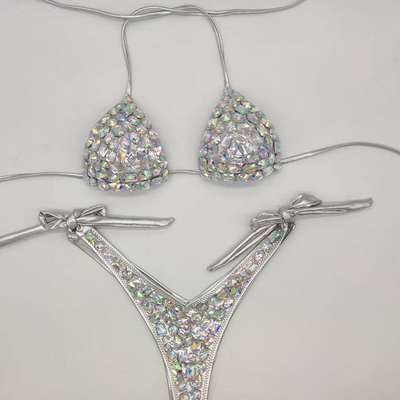 Venus Vacation Style Diamond Bikini Set Bandage Open Swimwear Push Up Rhinestone Bling Stones Swimsuit Sexy Women Swim
