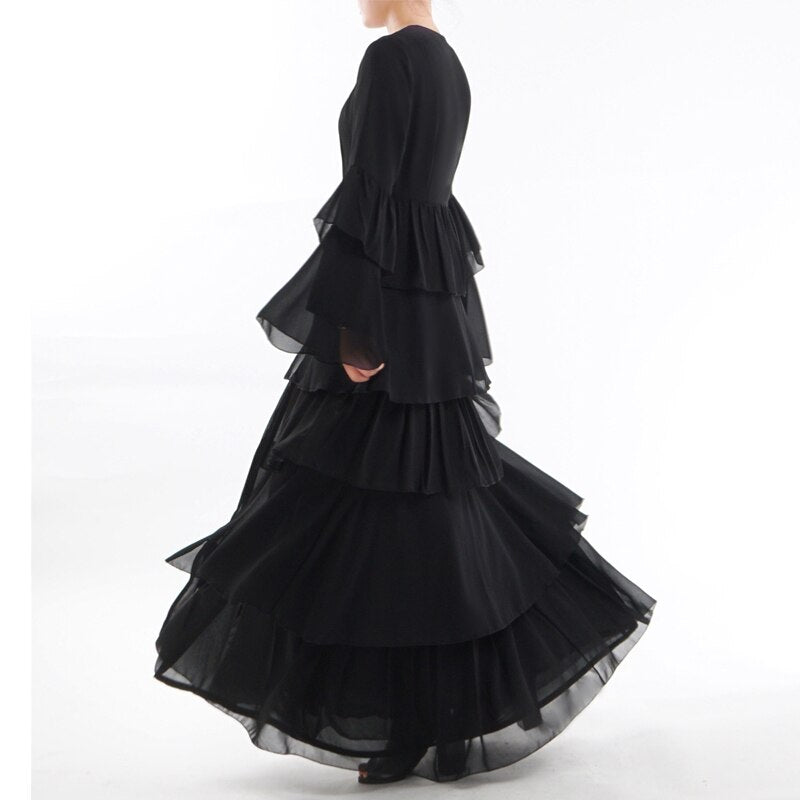 Uae Abaya Dubai Kaftan Malaysia Ruffle Pleated Chiffon Kimono Cardigan Muslim Hijab Dress Women Dubai Turkish Islamic Clothing