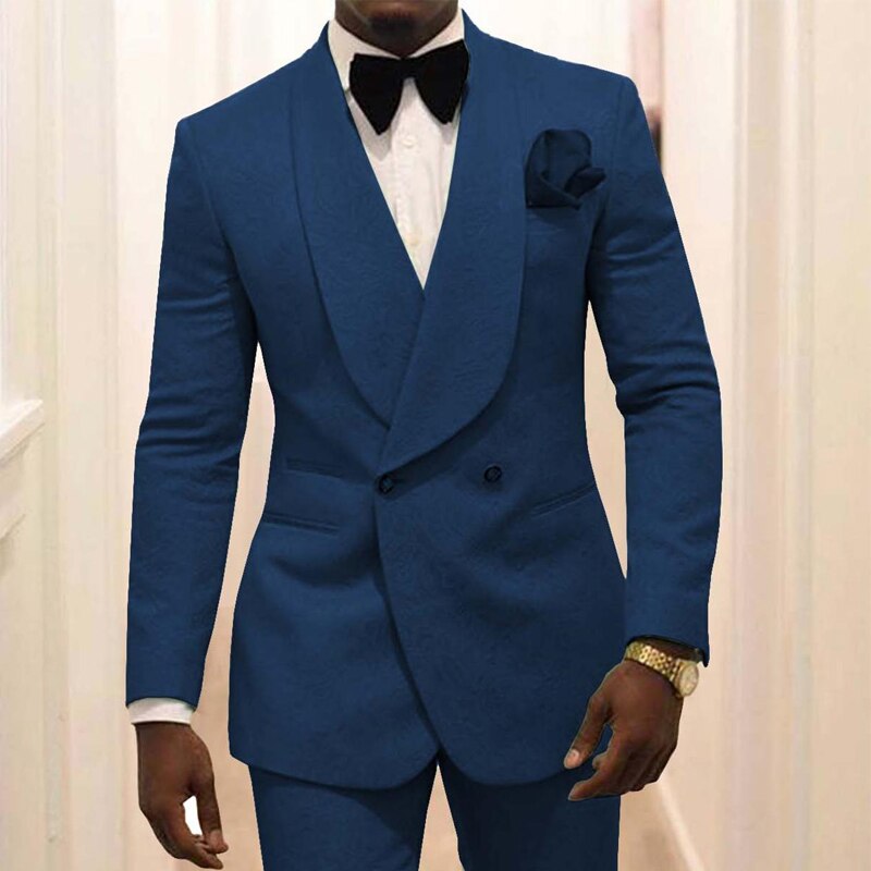 Custom Made Ivory Jacquard Groomsmen Groom Tuxedos Double Breasted Men Suits Wedding Blazer 2 Pieces Costume Homme