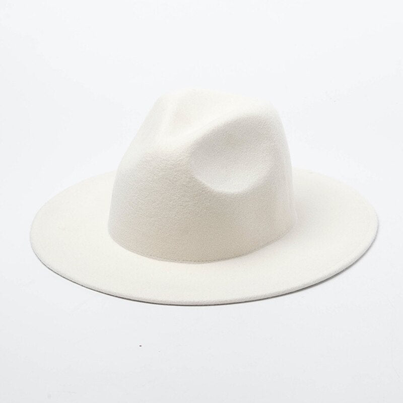 Women Wool Felt Hats White Wide Brim Fedoras For Wedding Party Church Hats Pork Pie Fedora Hat Floppy Derby Triby Hats Base