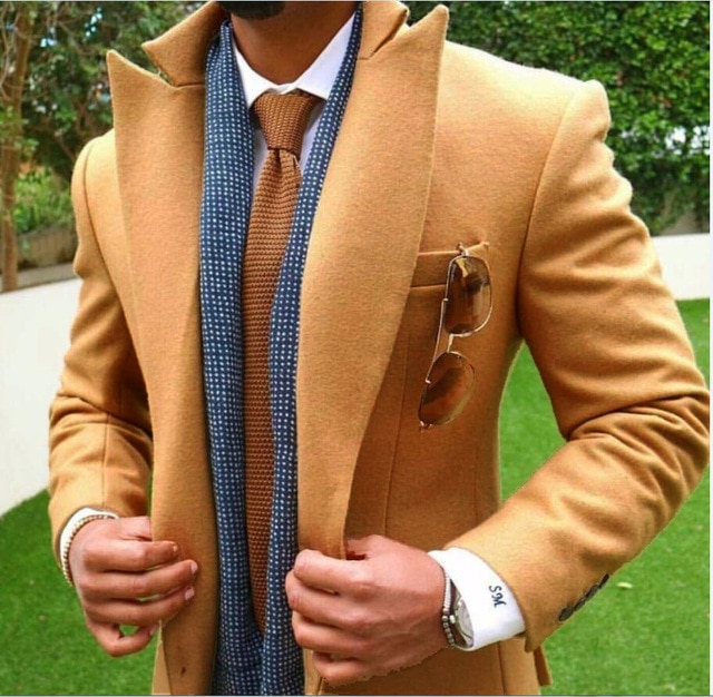 Coat Pants Designs Tan Brown Tweed Men Suit Slim Fit Jacket Groom Wedding Suits Tuxedo Custom Only One Jacket