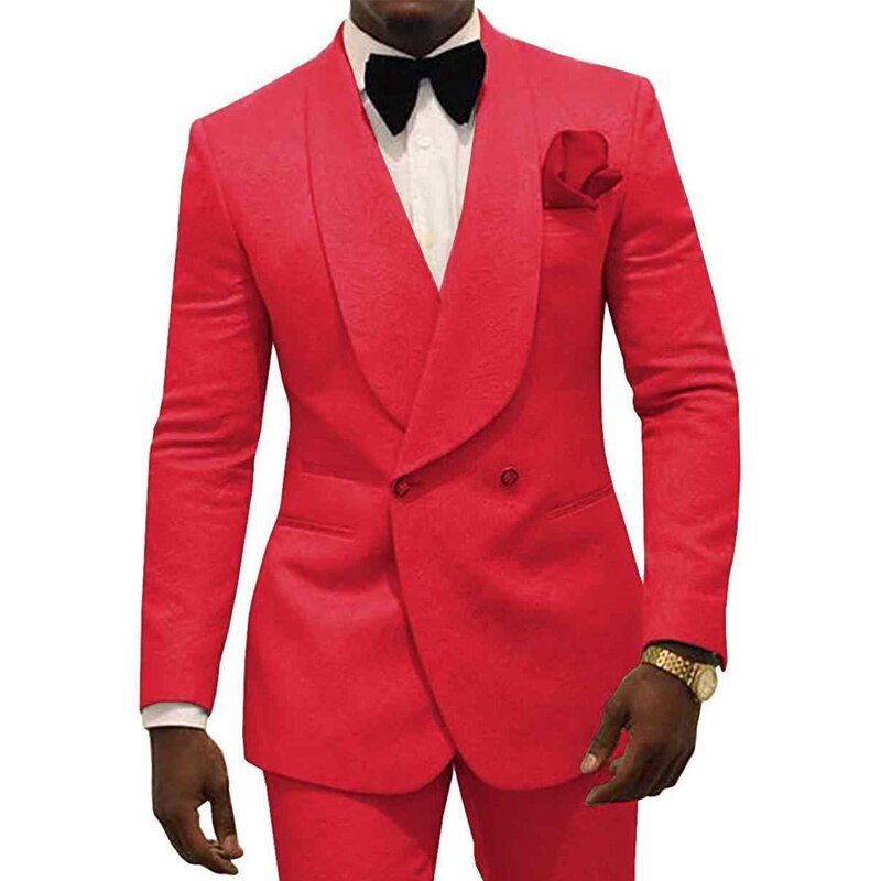 Custom Made Ivory Jacquard Groomsmen Groom Tuxedos Double Breasted Men Suits Wedding Blazer 2 Pieces Costume Homme