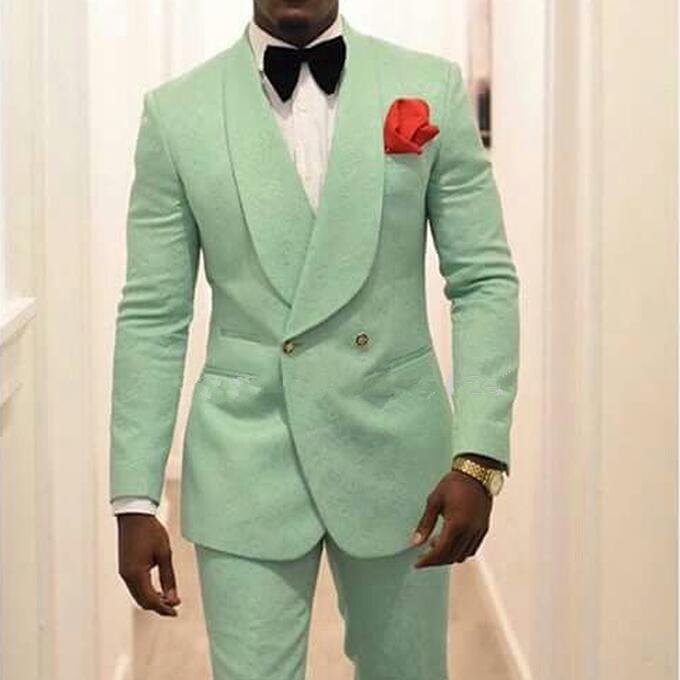 Custom Made Ivory Jacquard Groomsmen Groom Tuxedos Double Breasted Men Suits Wedding Blazer 2 Pieces Costume Homme