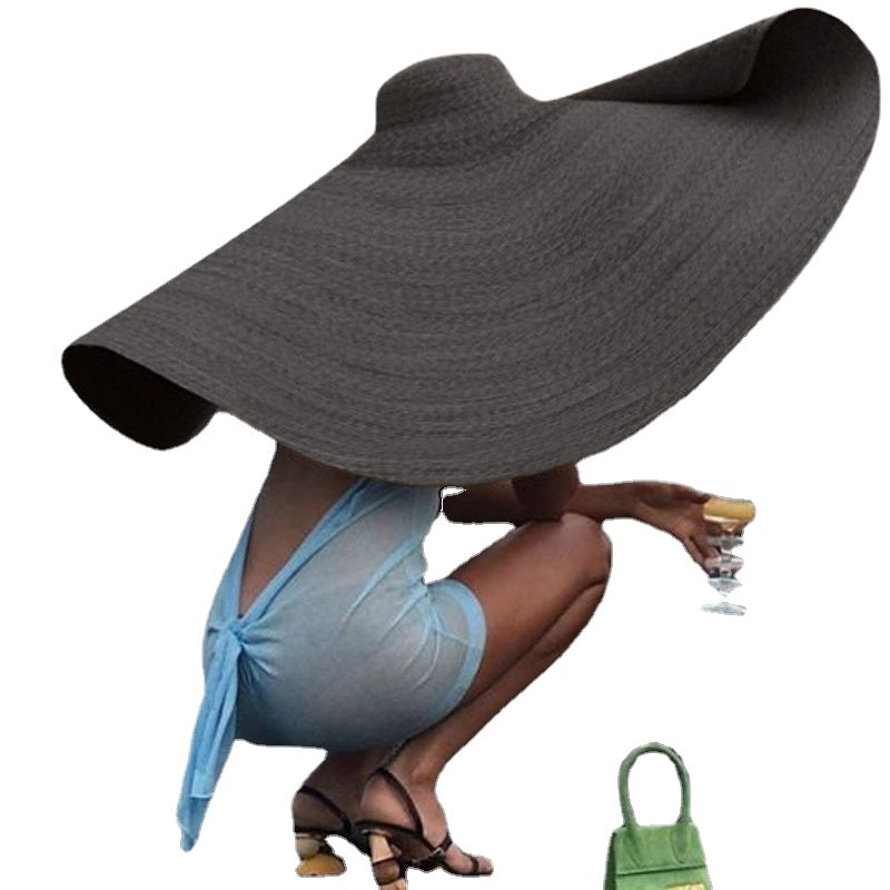 80CM Fashion Large Sun Hat Summer Anti-UV Protection Foldable Straw Cap Woman Cover Oversized Collapsible Sunshade Beach Hat