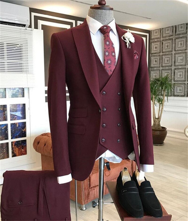 Houndstooth Plaid Men Suits For Wedding 3 Pieces Business Suit Tuxedos Blazer Peaked Lapel Costume Homme Terno Party Suits