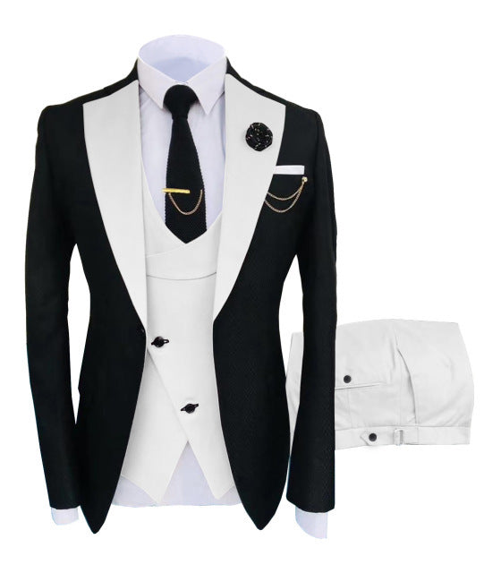 Two-color Men Suits 3 Pieces Tailored Best Man Groom Wedding Tuxedo Slim Fit Jacquard Blazer Jacket Vest Pants Tuxedo