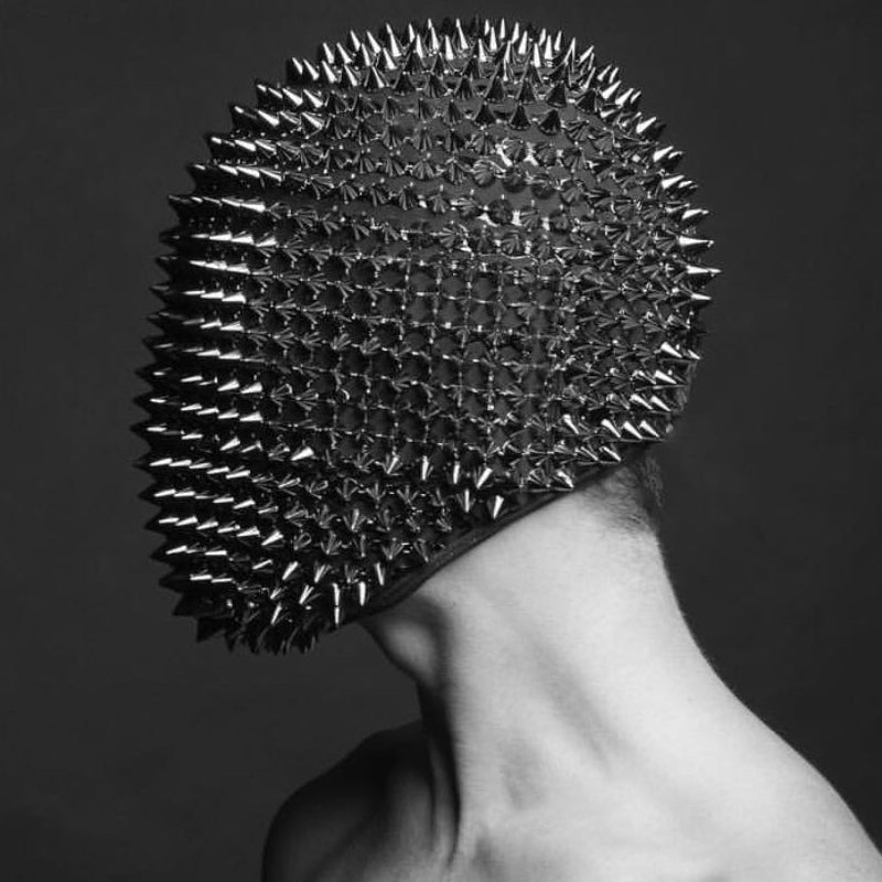 Black Silver Rivet Rhinestones Mask Headgear Dancer Performance Accessories Nightclub DJ Singer Stage Dance Costume