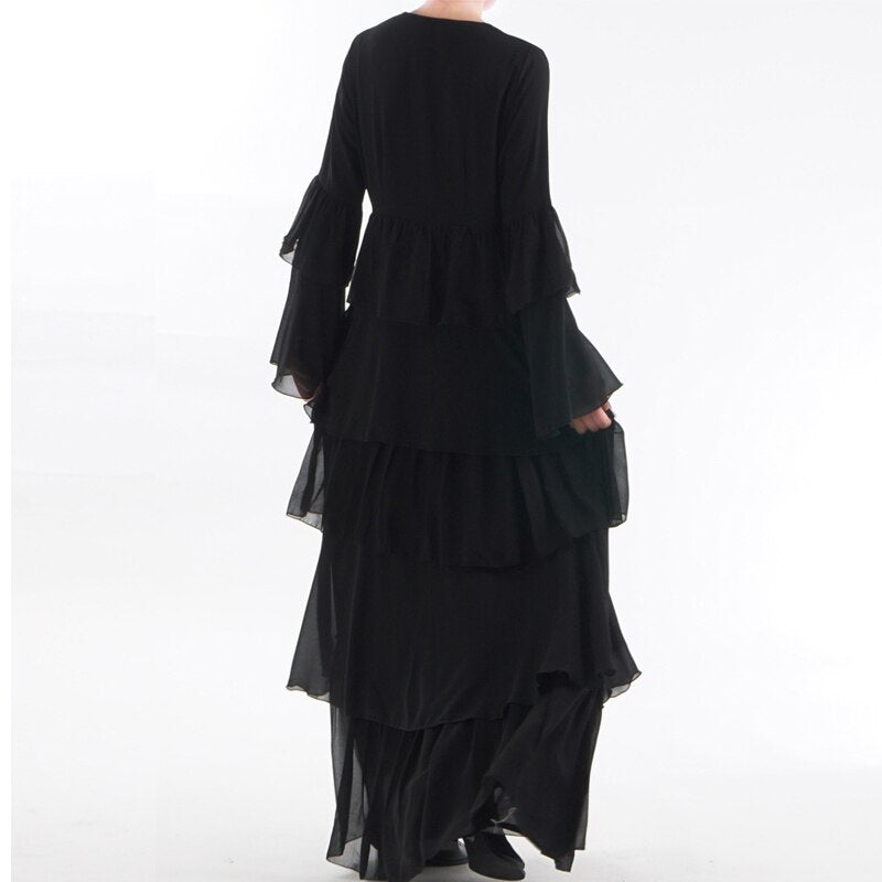 Uae Abaya Dubai Kaftan Malaysia Ruffle Pleated Chiffon Kimono Cardigan Muslim Hijab Dress Women Dubai Turkish Islamic Clothing