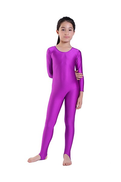 Kids Ballet Dance Long Sleeve Unitard With Stirrup Boys Gymnastics Jumpsuits Child Spandex Zentai Constume