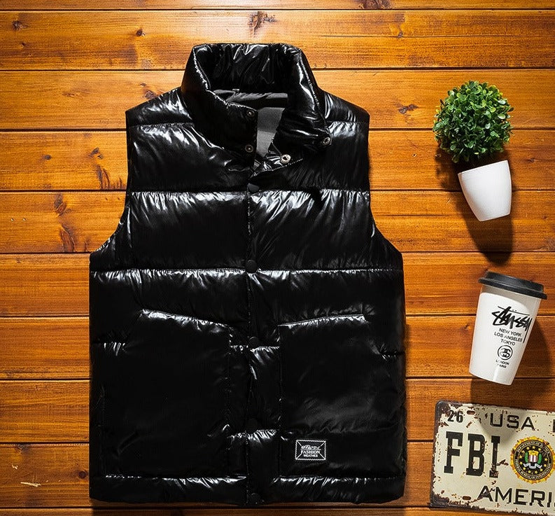 Brilliant Black Metallic Puffer Vest - detail view 12