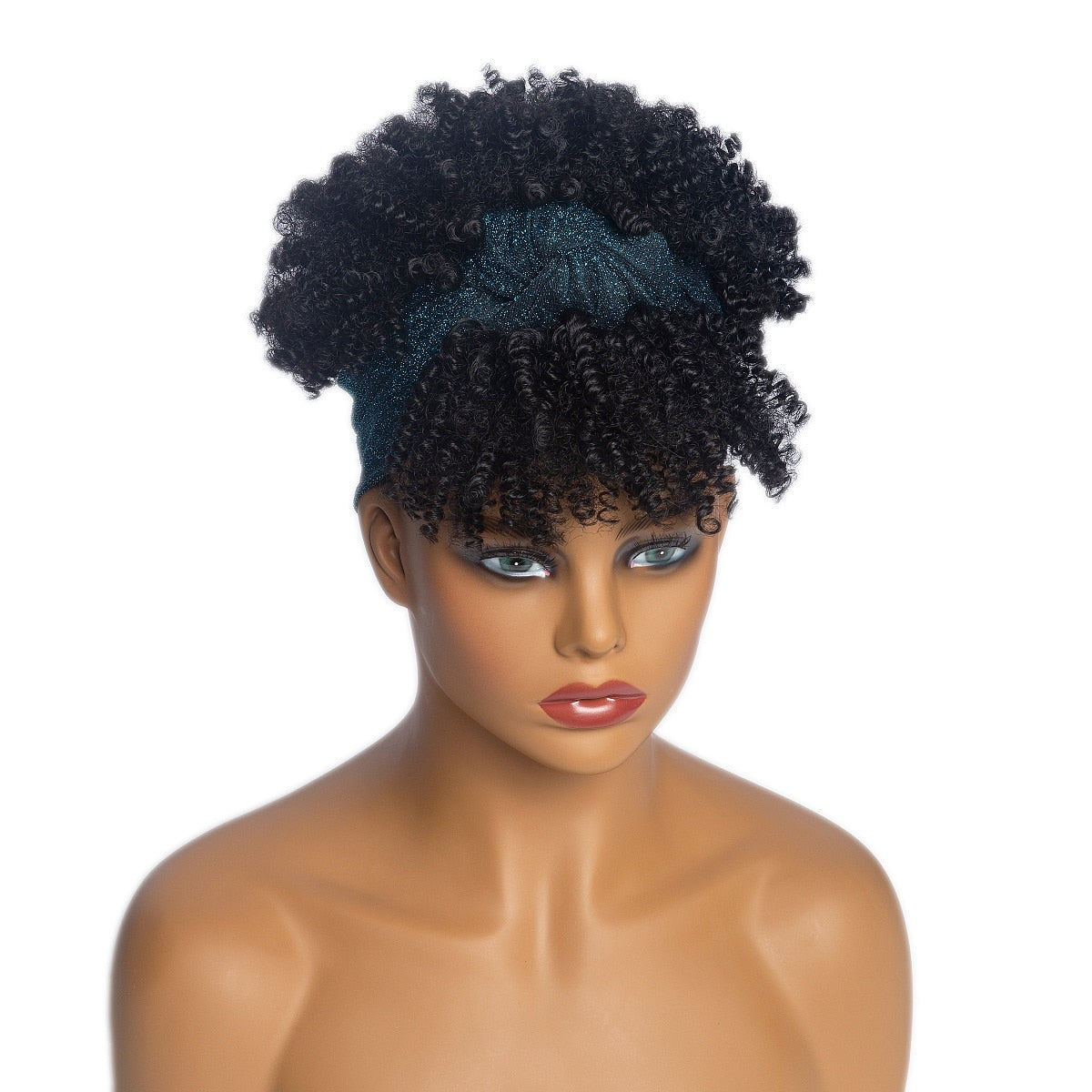 Afro Curly Head Wrap Wig Short Kinky Curly Women's Wigs with Turban Heat Resistant Synthetic Curly Headband Wig Peruca Cosplay