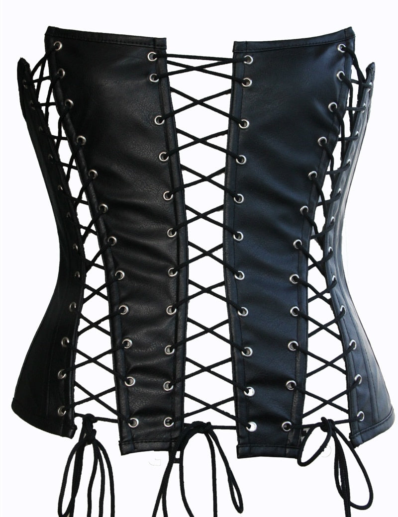 Fetish Black Corselet Front&amp;Back Lace Up Corset Waist Shaping Corset Faux Leather Corset Bustier Overbust Body Shaper