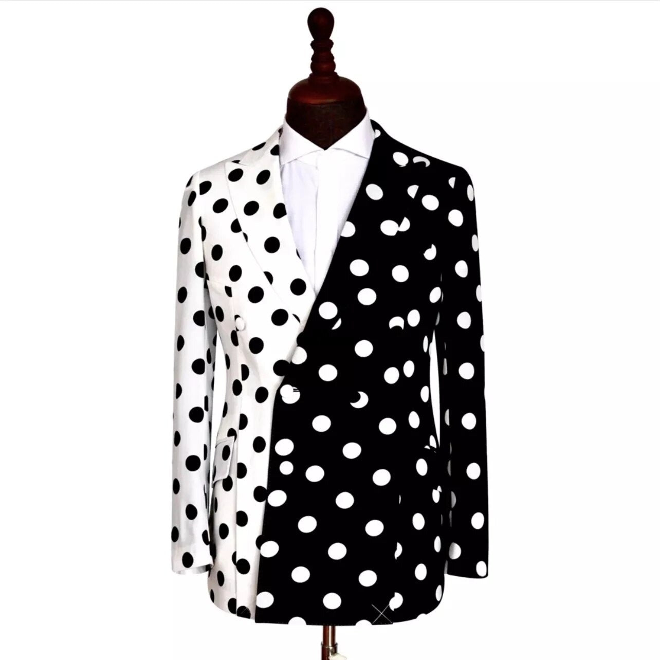 Custom Made Black Ivory Color Matching Big Polka Dot Men's Suits Wear Coat Wedding Groom Peaked Lapel Slim Blazer 1 Piece Jacket