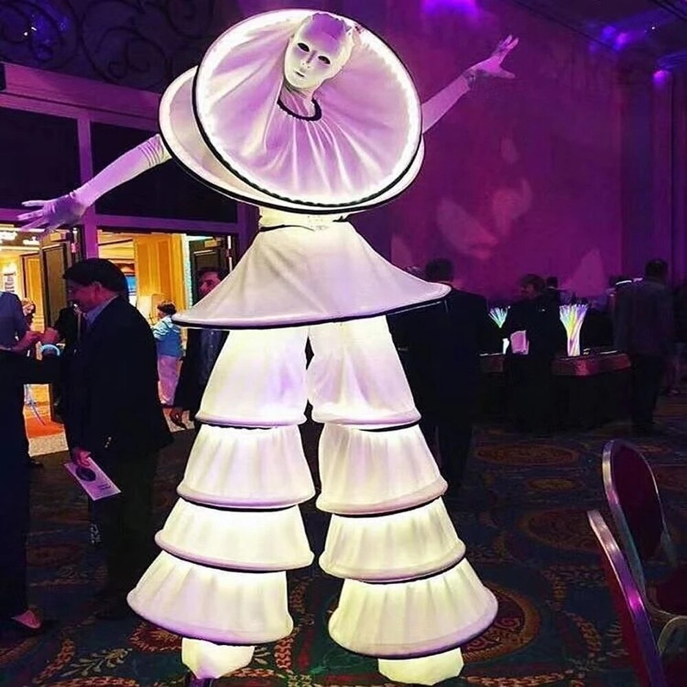 Gogo Color Change Light Up Stilt Walker Costume Luminous Giant Dress Nightclub Performance Halloween Costume LED Robot Suit