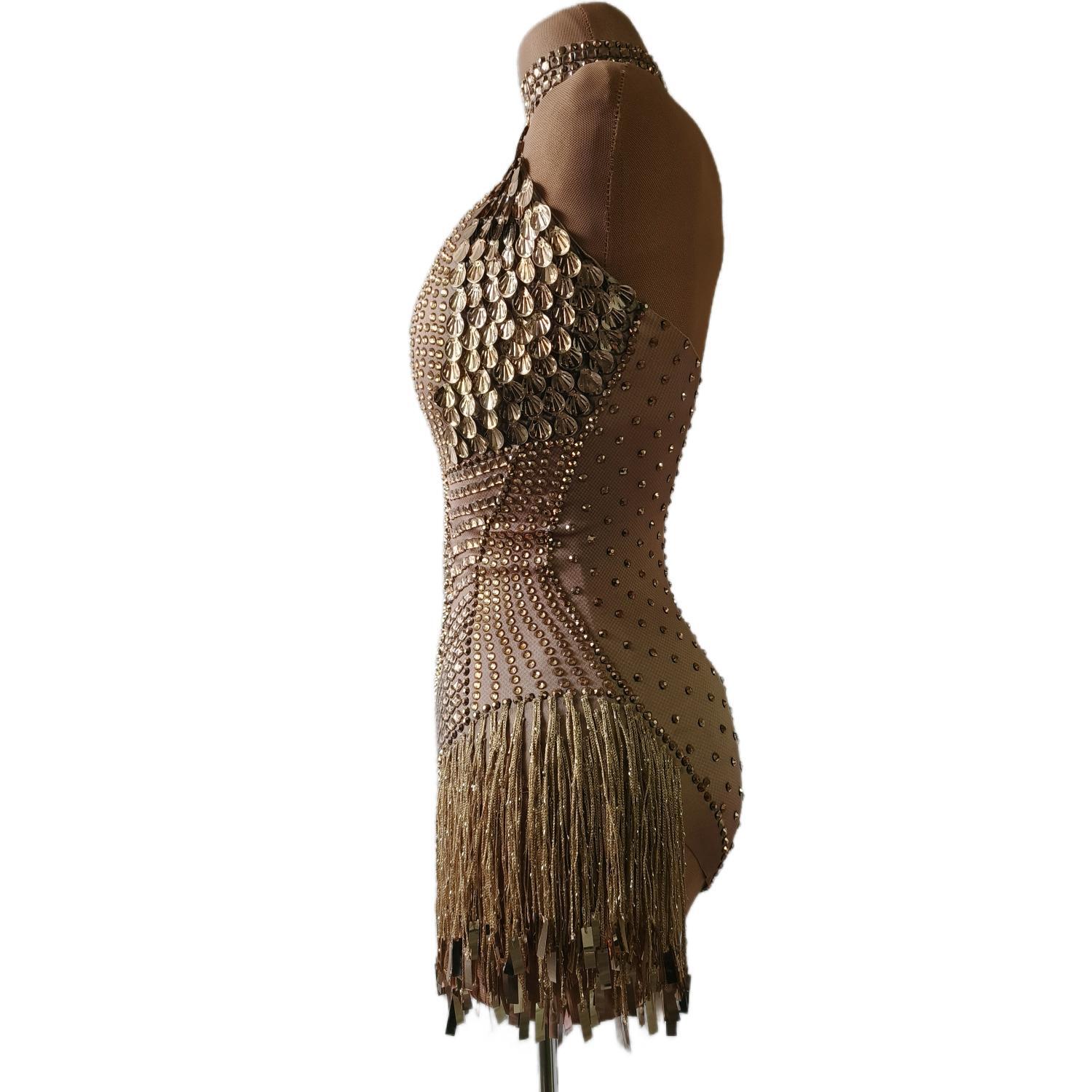 Gorgeous Rhinestones Bodysuit for Woman Dance Show Sleeveless Costume Evening Birthday Party Outfit Sequin Fringe Leotard