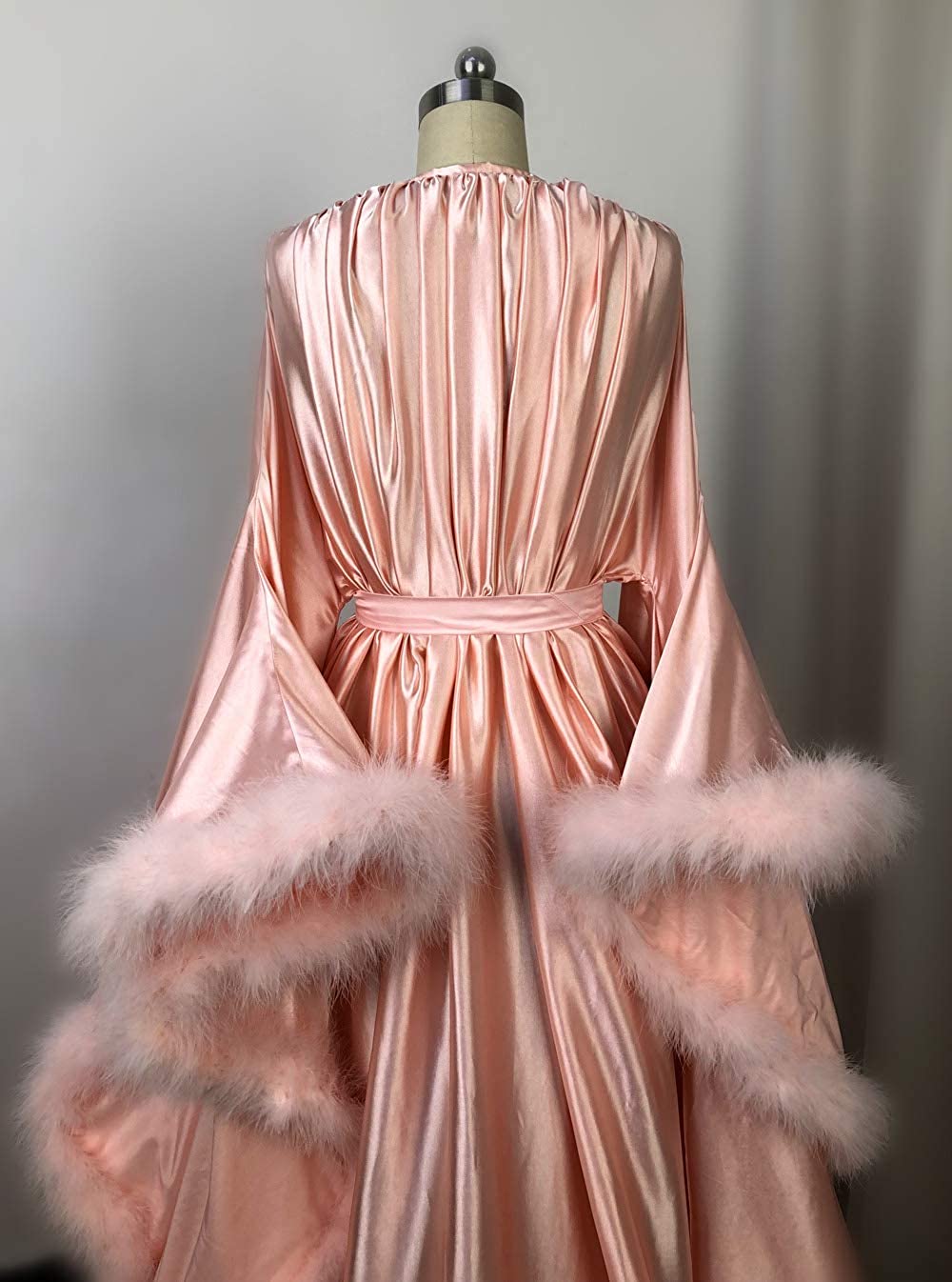 Feather Silk Satin Evening Robe Long V Neck Bathrobe Aline Formal Par