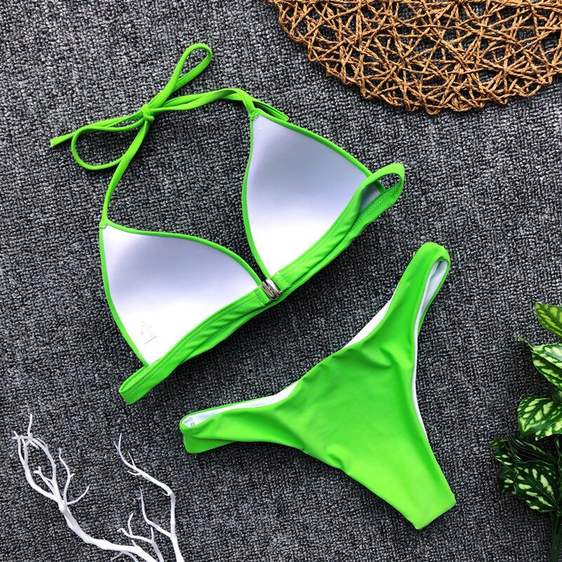 Sexy Solid Top Thong Micro Bikini Women Swimsuit Brazilian Bikinis Se