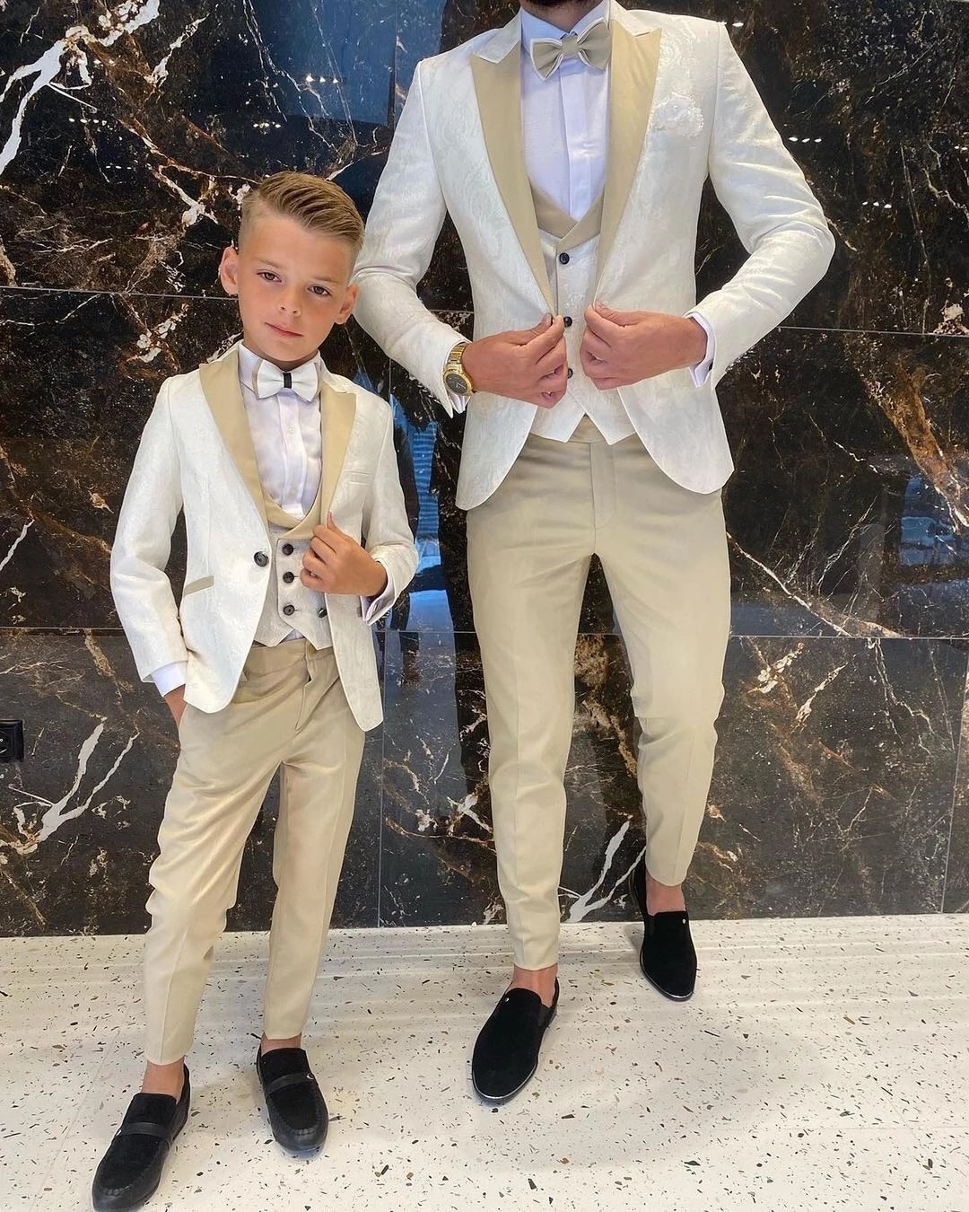 Pattern Father And Son Men Suits Wedding Prom Groom Tuxedos Terno Masculino Slim Fit Blazer 3 Pieces Jacket+Pant+Vest