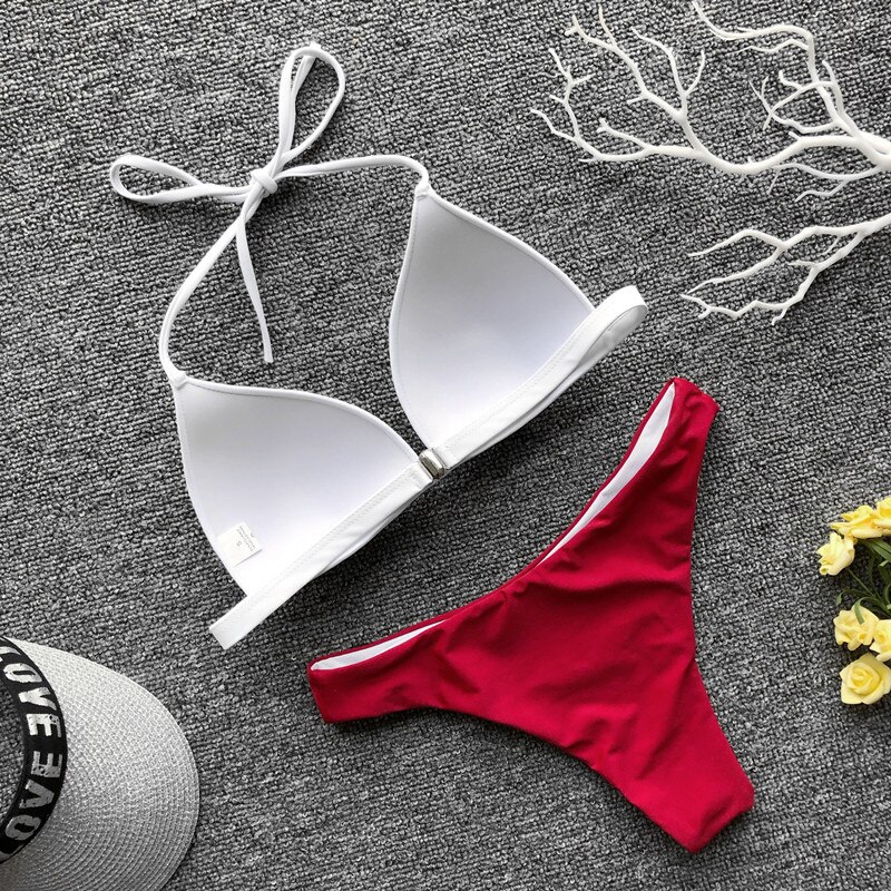 Sexy Solid Top Thong Micro Bikini Women Swimsuit Brazilian Bikinis Se