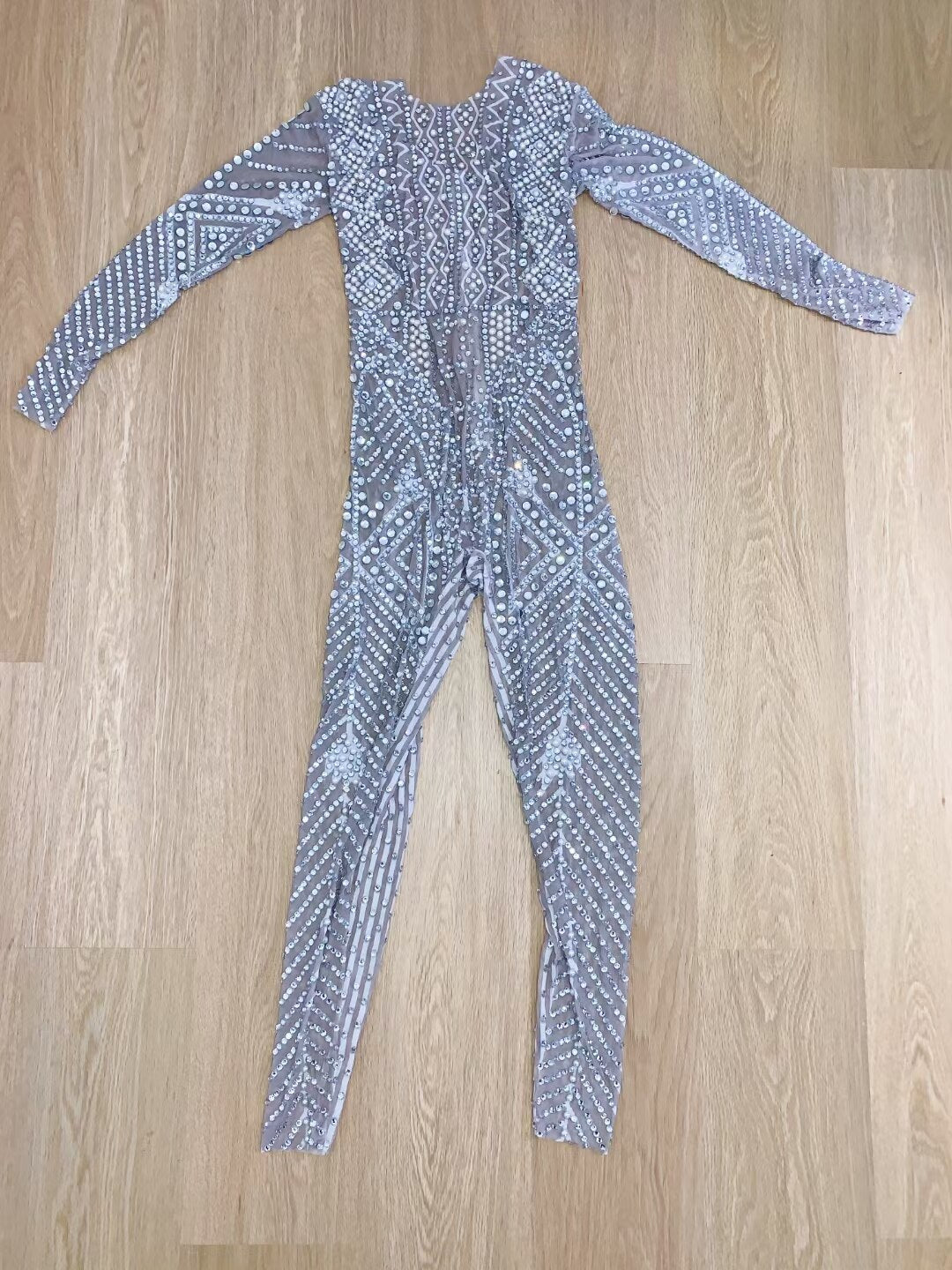 Luxury Sequin Rhinestone Pearls Pole Dance Leotard Party Club Shiny Bodysuit Plus Size Women One Piece Bodycon Jumpsuits