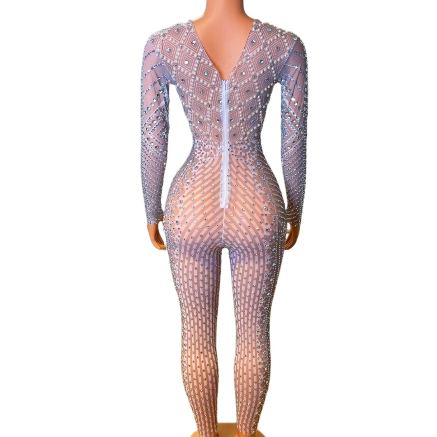 Luxury Sequin Rhinestone Pearls Pole Dance Leotard Party Club Shiny Bodysuit Plus Size Women One Piece Bodycon Jumpsuits