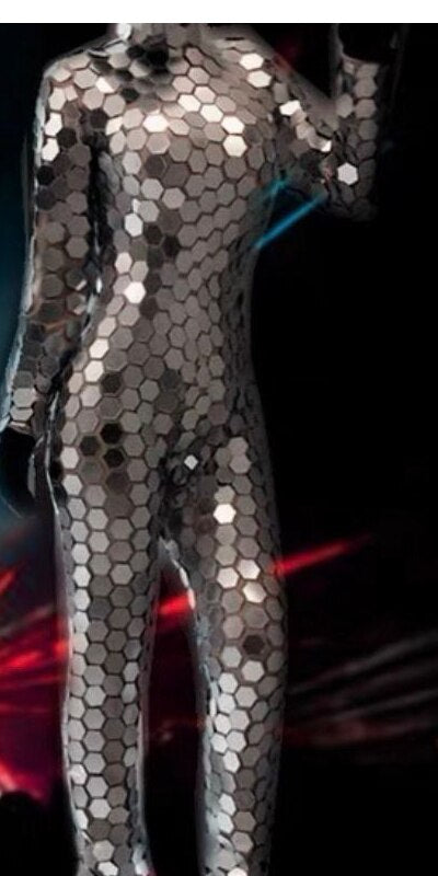 Mirror Men Costume Gold Silver Mirrors Jumpsuit Women Sequins Pole Dance Costumes Luxury Party Ouftfit