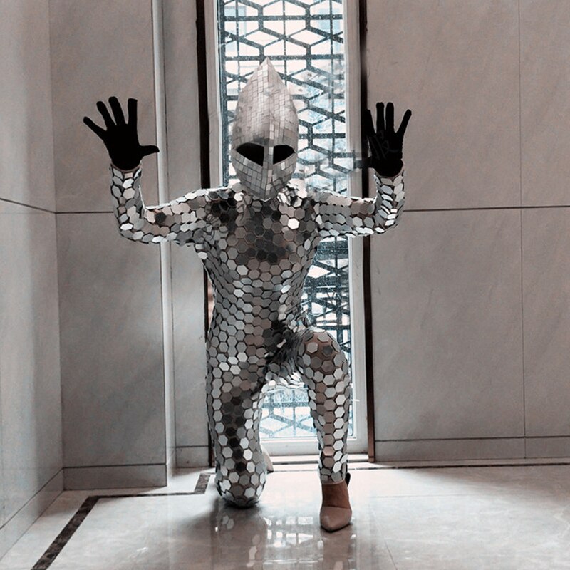 Mirror Men Costume Gold Silver Mirrors Jumpsuit Women Sequins Pole Dance Costumes Luxury Party Ouftfit