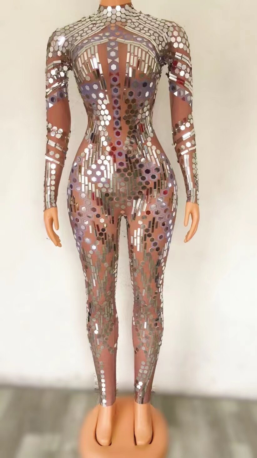 Modest Clothing Glitter Sequines Jumpsuit Women Long Sleeve Ankle Length Custom Bodysuit Women Long Bodysuit Performance Wear