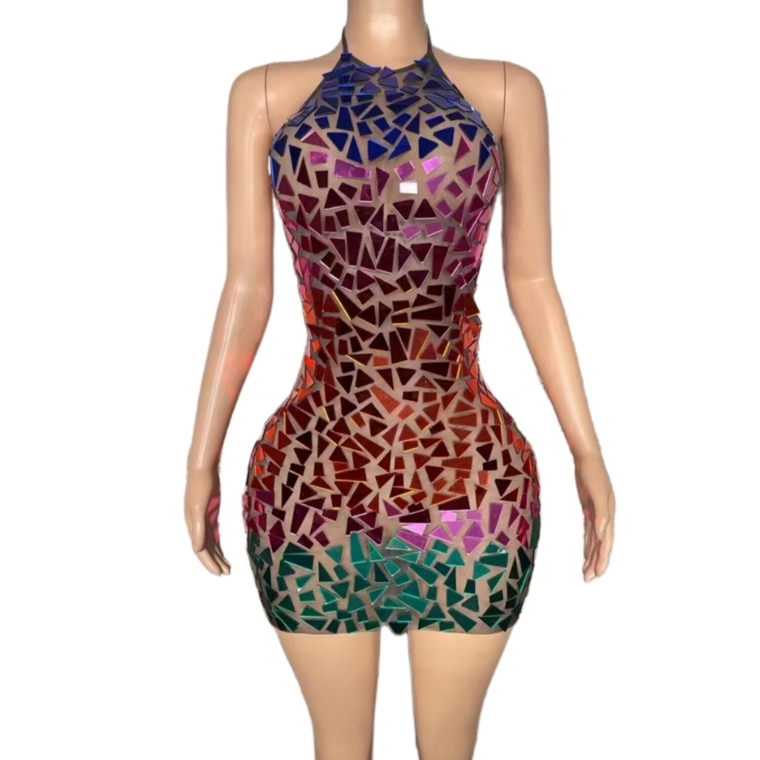 New Women Loose Dress Sexy Mesh Transparent Mirror Sequins Clubwear Night Party Dress Party Elegant Costume