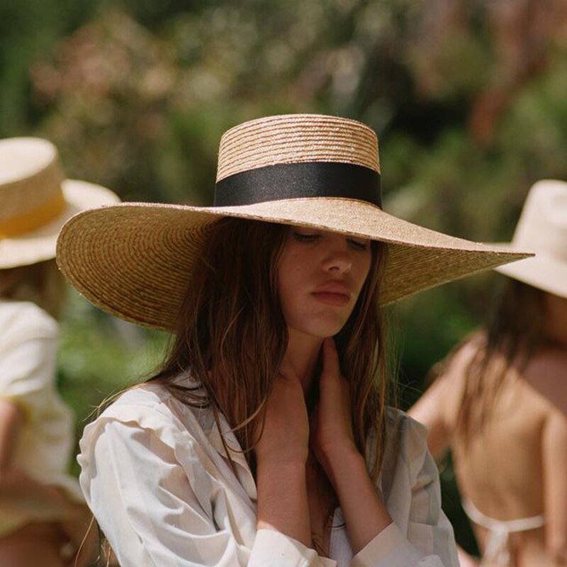 Women Wide Brim Beach Hat Ladies Summer Big Straw Hats UV Protection Sun Hat S1340-15cm