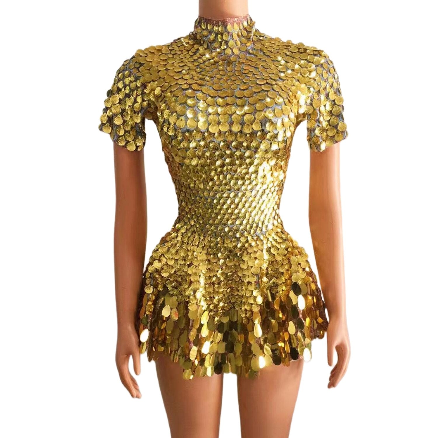 Scale Tight Sequin Mirror Sleeveless Short Skirt Stage Women Commercial Show Night Club Sexy Performance Clothes Gorgeous Dress