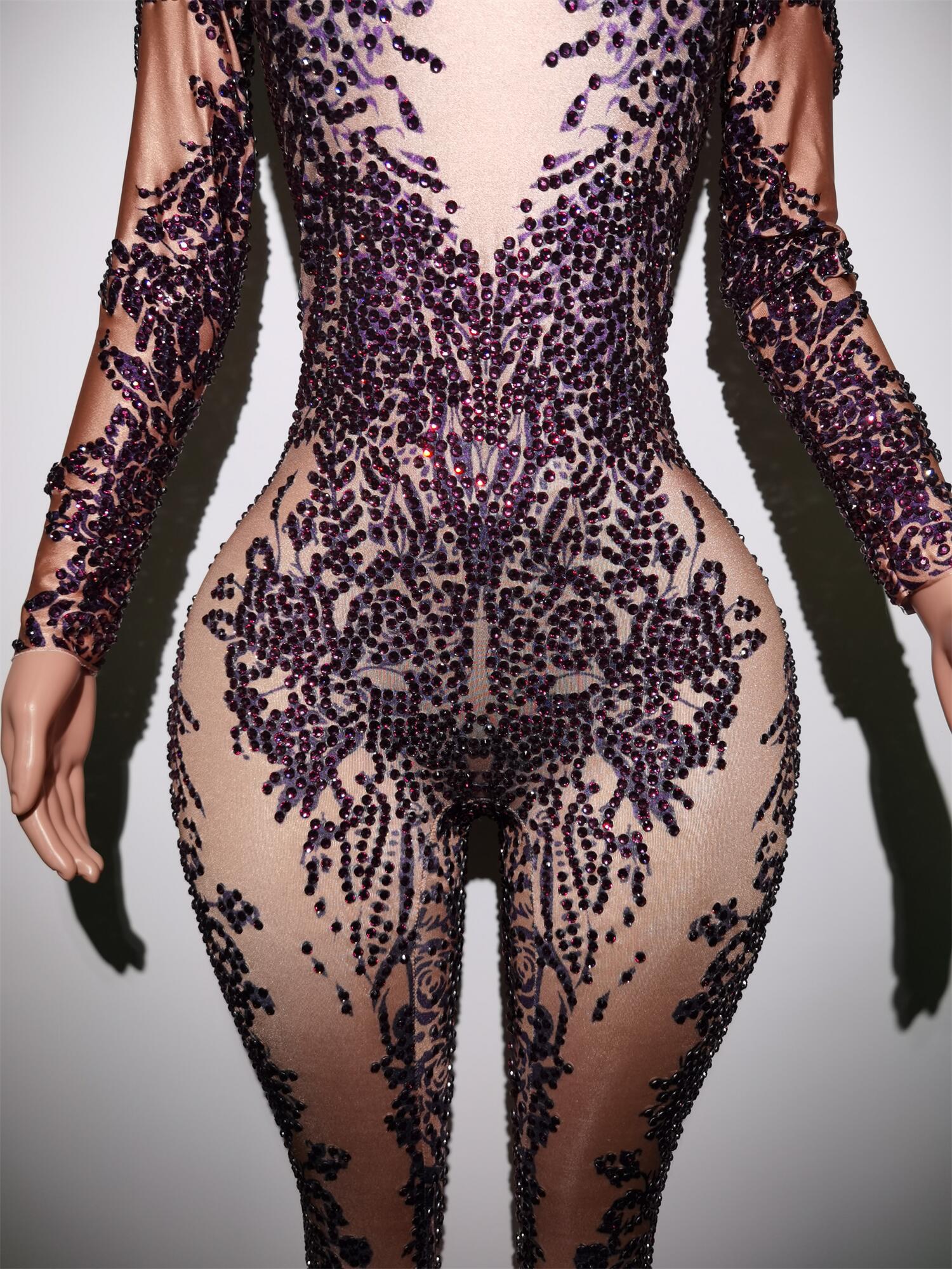 Sexy Luxurious Rhinestones Jumpsuit Woman Birthday Prom Club Party Outfit Dancer Rompers Performance Host Stage Wear