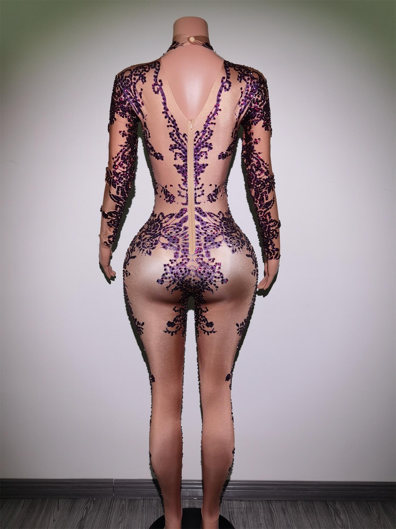 Sexy Luxurious Rhinestones Jumpsuit Woman Birthday Prom Club Party Outfit Dancer Rompers Performance Host Stage Wear