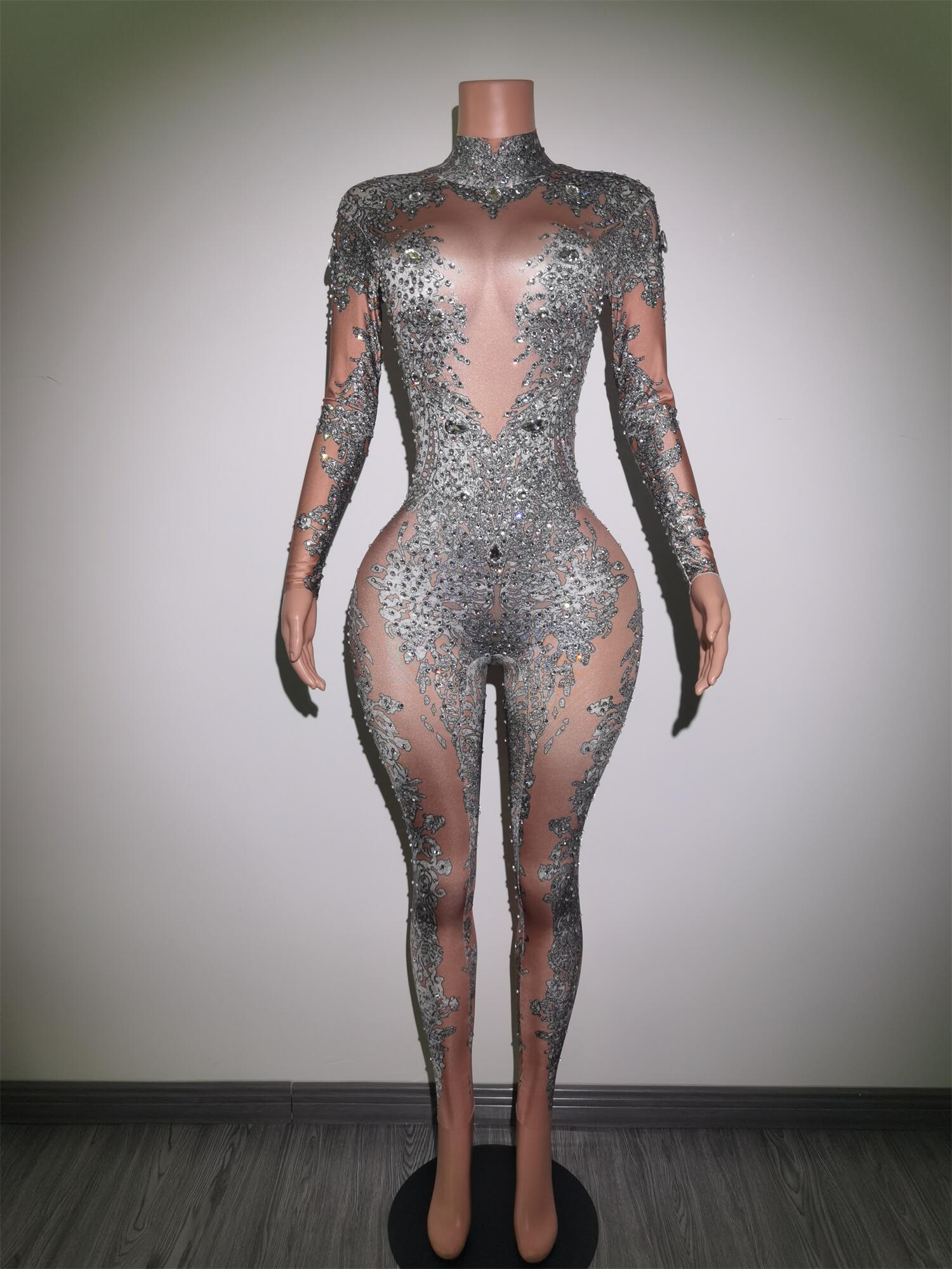 Sexy Luxurious Rhinestones Jumpsuit Woman Birthday Prom Club Party Outfit Dancer Rompers Performance Host Stage Wear