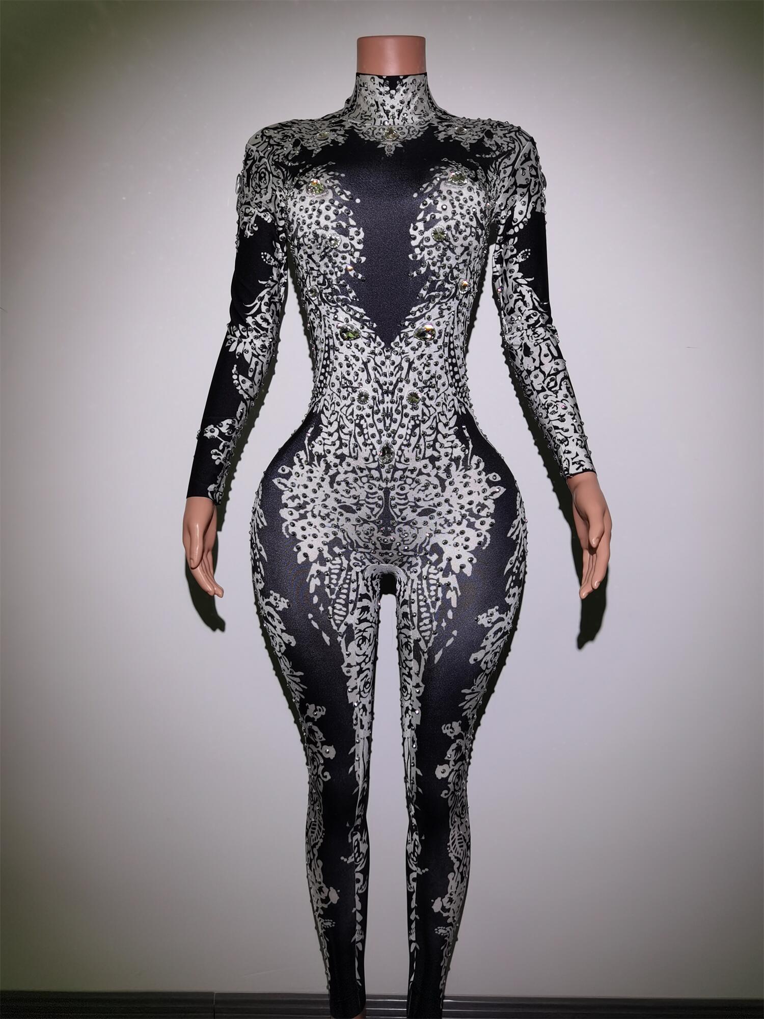 Sexy Luxurious Rhinestones Jumpsuit Woman Birthday Prom Club Party Outfit Dancer Rompers Performance Host Stage Wear