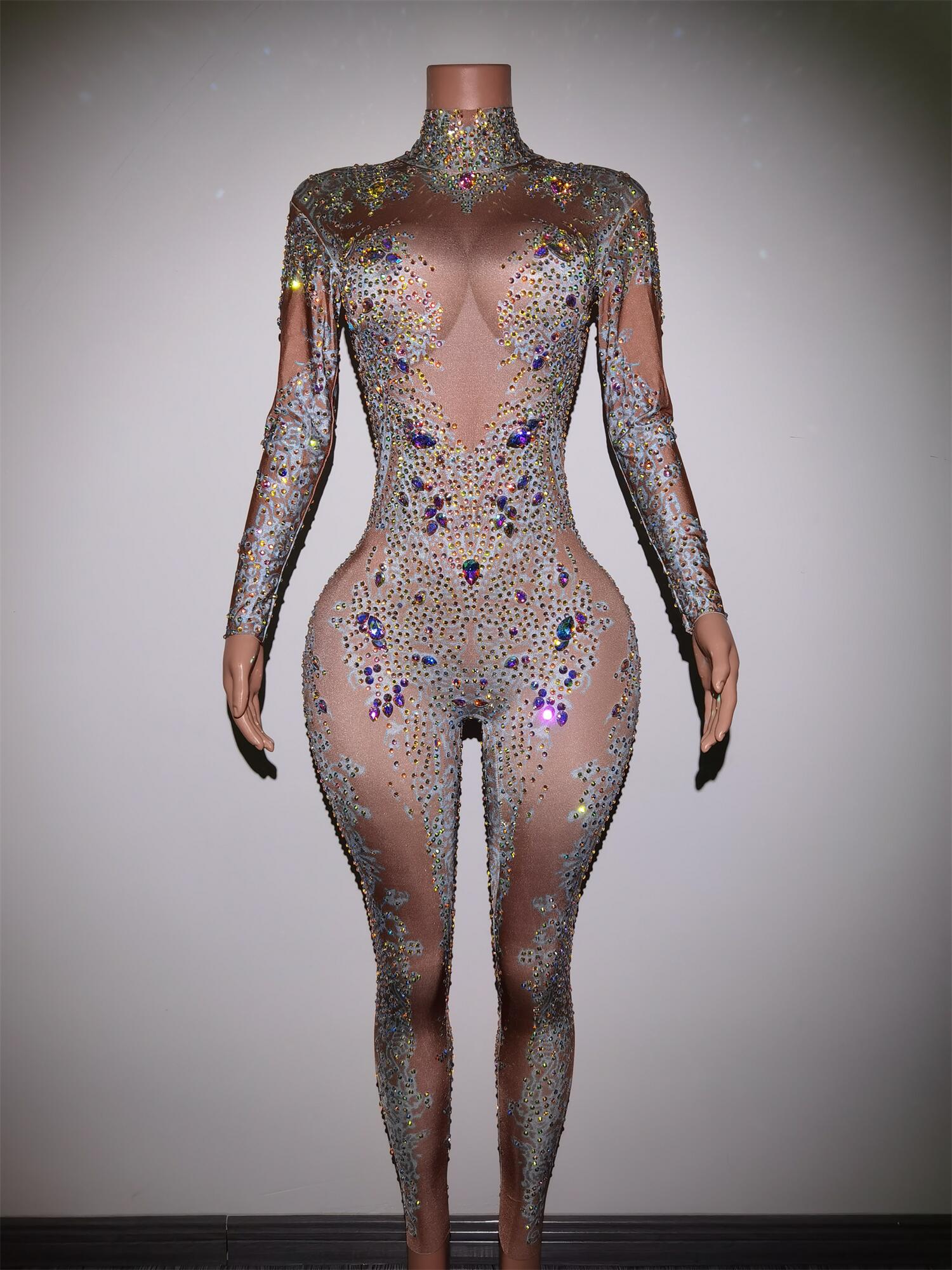 Sexy Luxurious Rhinestones Jumpsuit Woman Birthday Prom Club Party Outfit Dancer Rompers Performance Host Stage Wear
