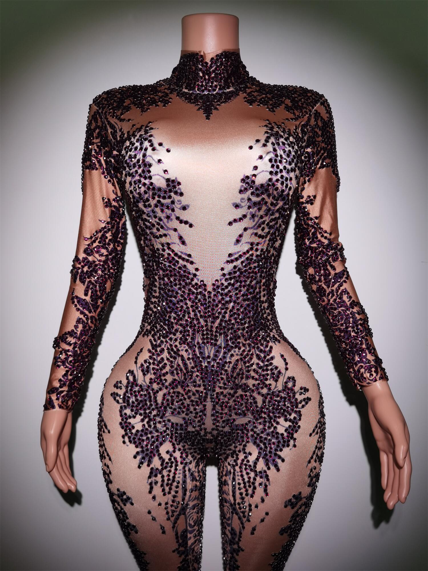 Sexy Luxurious Rhinestones Jumpsuit Woman Birthday Prom Club Party Outfit Dancer Rompers Performance Host Stage Wear