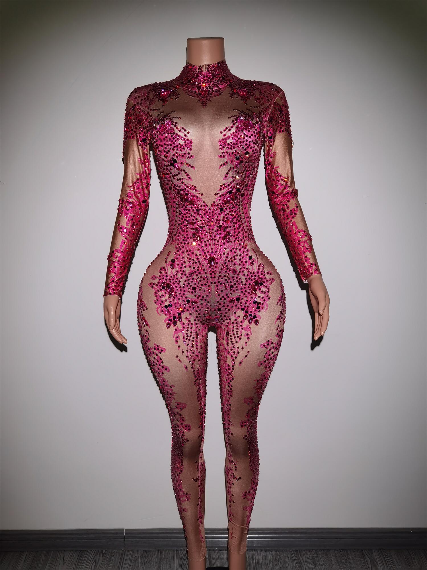 Sexy Luxurious Rhinestones Jumpsuit Woman Birthday Prom Club Party Outfit Dancer Rompers Performance Host Stage Wear