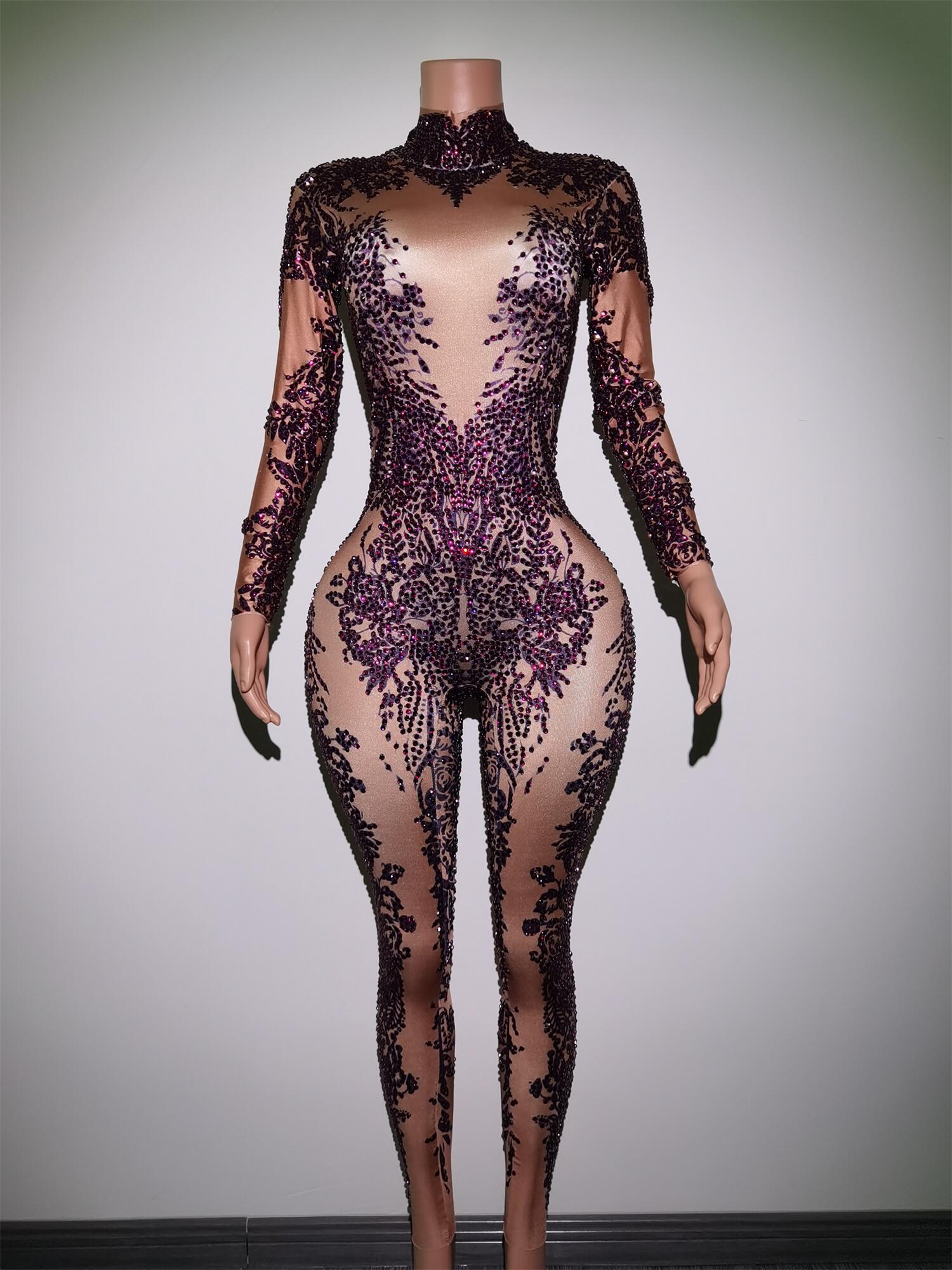 Sexy Luxurious Rhinestones Jumpsuit Woman Birthday Prom Club Party Outfit Dancer Rompers Performance Host Stage Wear