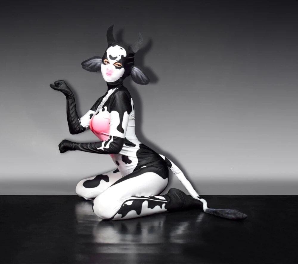 Sexy Nightclub Bar Gogo Stage Dance Costume Halloween Little Cow Jumpsuit