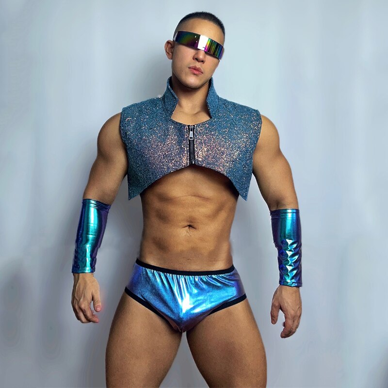 Sexy Pole Dance Clothing Tech Jazz Sequins Vest Laser Shorts Nightclub Dj Ds Party Rave Outfit Stage Performance Wear