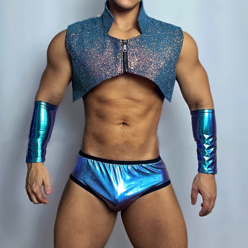 Sexy Pole Dance Clothing Tech Jazz Sequins Vest Laser Shorts Nightclub Dj Ds Party Rave Outfit Stage Performance Wear