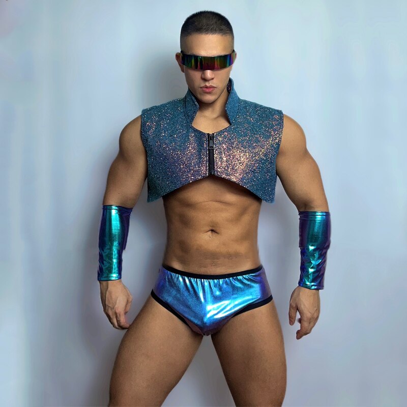 Sexy Pole Dance Clothing Tech Jazz Sequins Vest Laser Shorts Nightclub Dj Ds Party Rave Outfit Stage Performance Wear