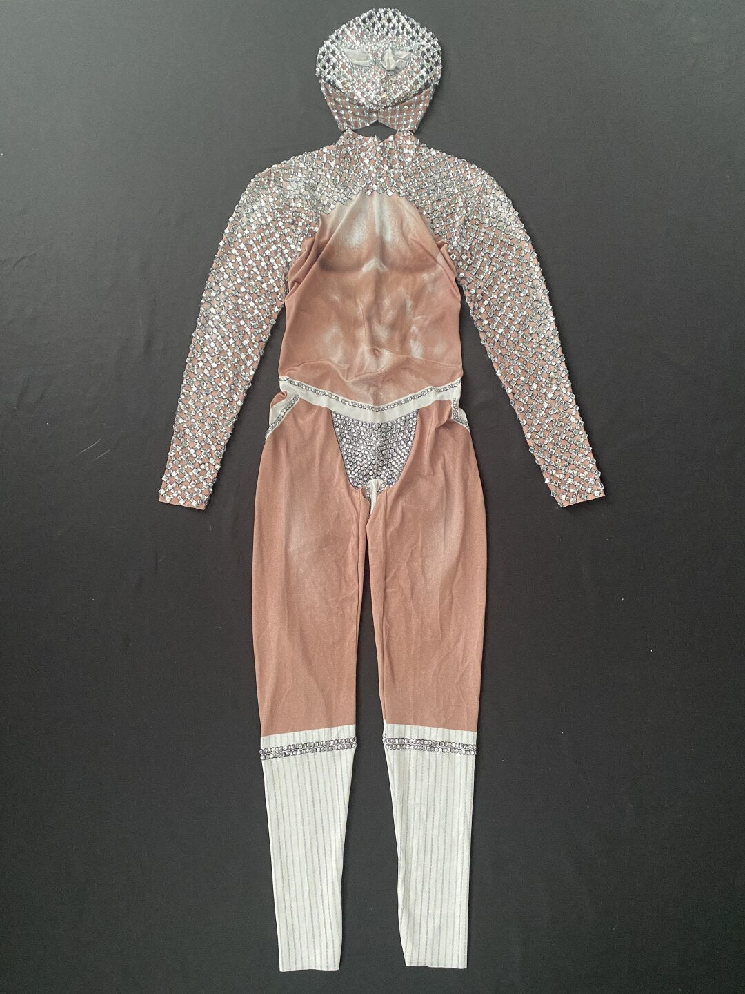 Shining Stone Nude Muscle Men Jumpsuit Long Sleeves Rhinestones Outfit Evening Celebrate clothing Birthday Dance Costume Neiyi