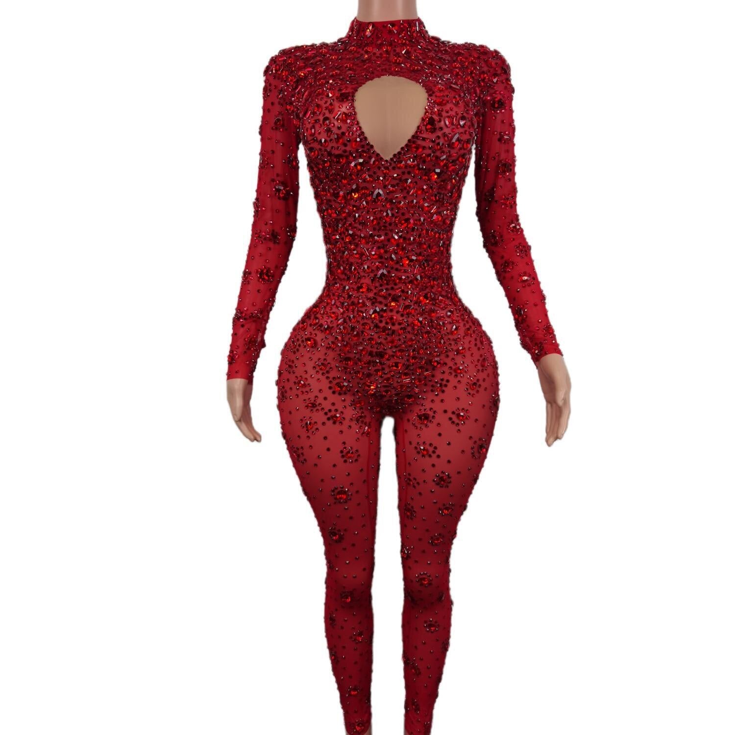 Skinny Crystals Jumpsuit Female Singer Dancer Stones Costume Sexy One 0203