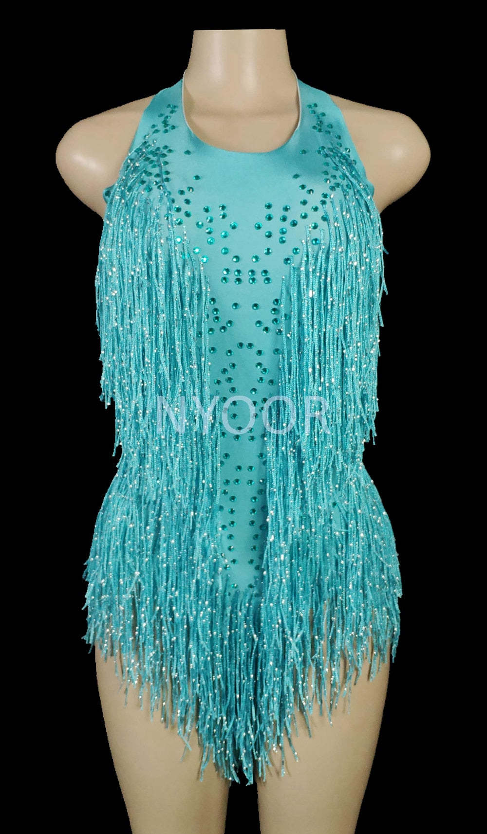 Sparkly Rhinestones Fringes Bodysuit Women Nightclub Outfit Glisten D 2967