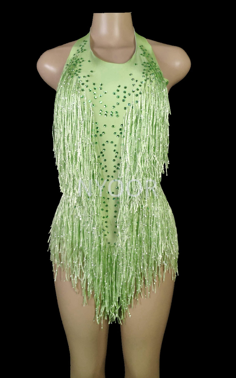 Sparkly Rhinestones Fringes Bodysuit Women Nightclub Outfit Glisten D 8425